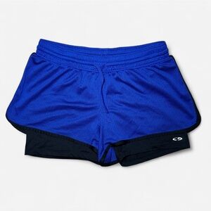 Champion Women's Dual-Layer Blue and Black Athletic Shorts